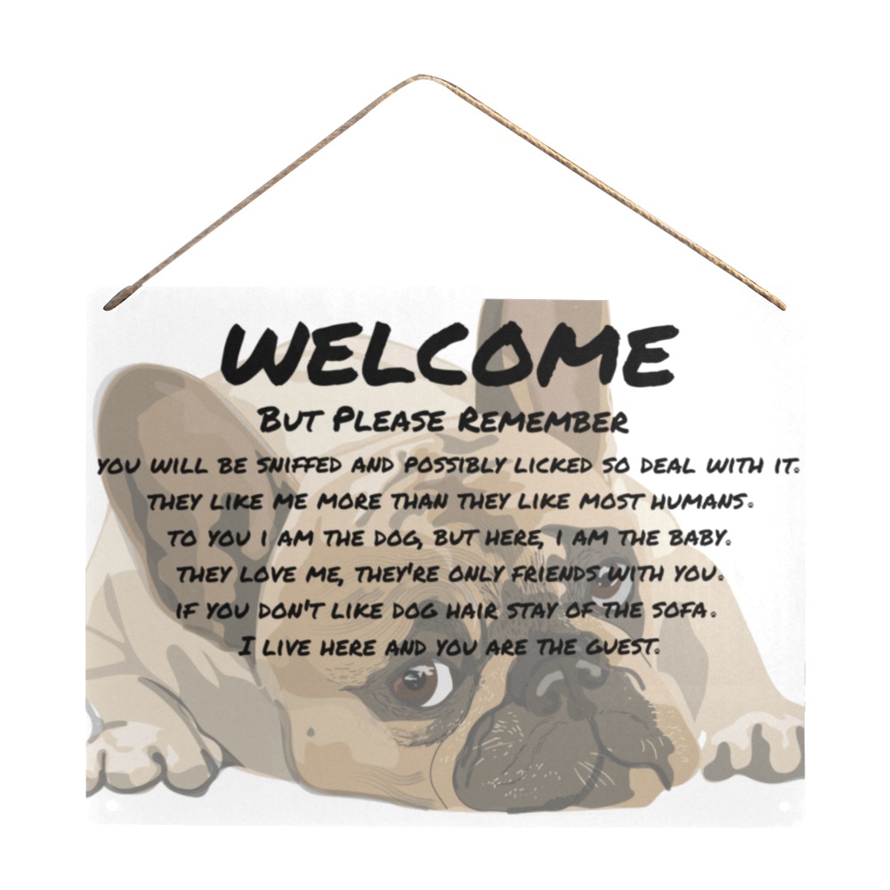 Welcome Pug With Brown Eyes Metal Tin Sign 16"x12"
