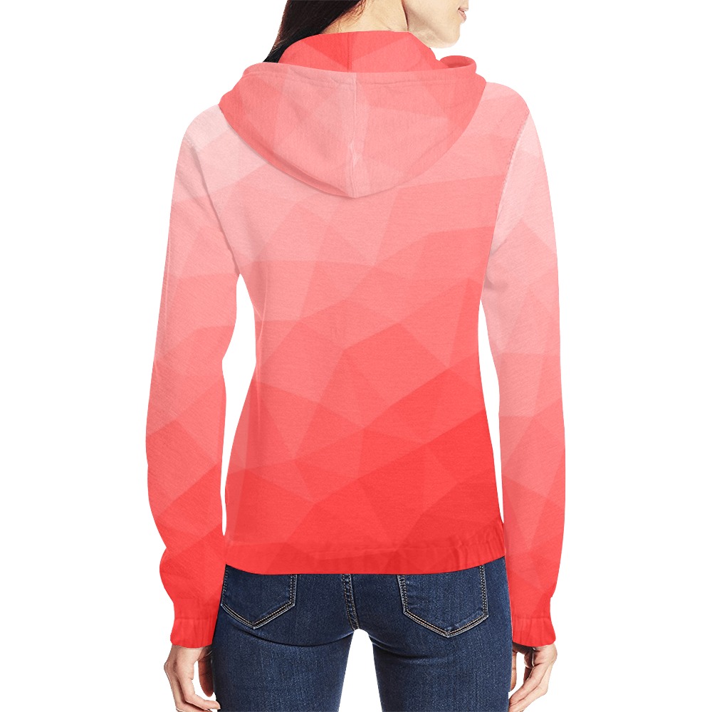 Red gradient geometric mesh pattern All Over Print Full Zip Hoodie for Women (Model H14)