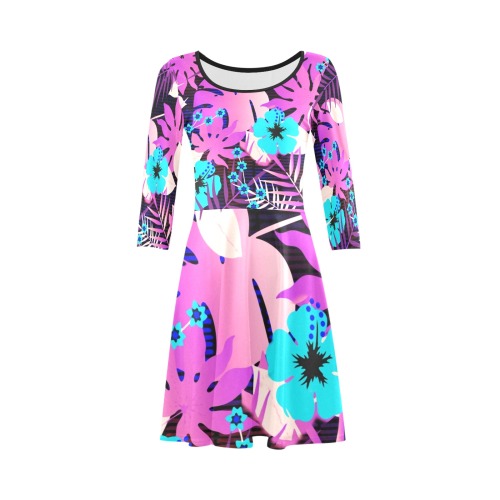 GROOVY FUNK THING FLORAL PURPLE 3/4 Sleeve Sundress (D23)