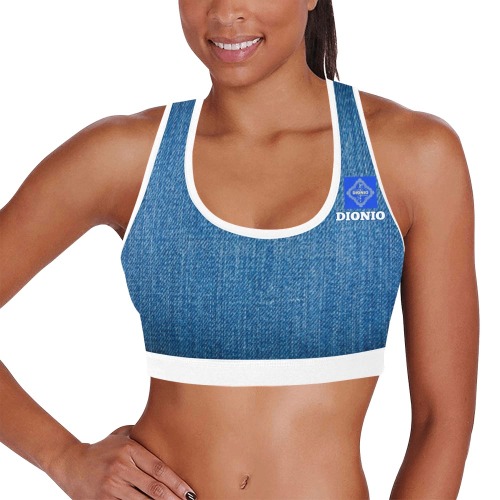 DIONIO Clothing - Ladies' Denim-Look Sports Bra (Blue) Women's All Over Print Sports Bra (Model T52)