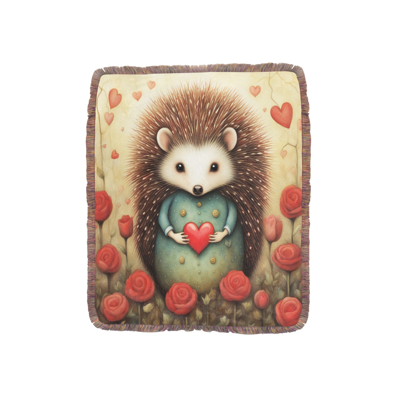 Hedgehog Love 2 Ultra-Soft Fringe Blanket 40"x50" (Mixed Green)