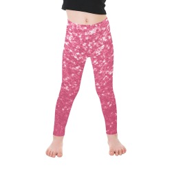 Magenta light pink red faux sparkles glitter Kid's Ankle Length Leggings (Model L06)