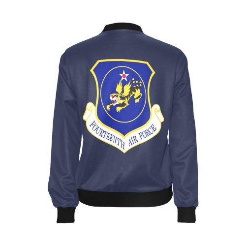 Airman First Class Fourteenth Air Force Base All Over Print Bomber Jacket for Women (Model H36)