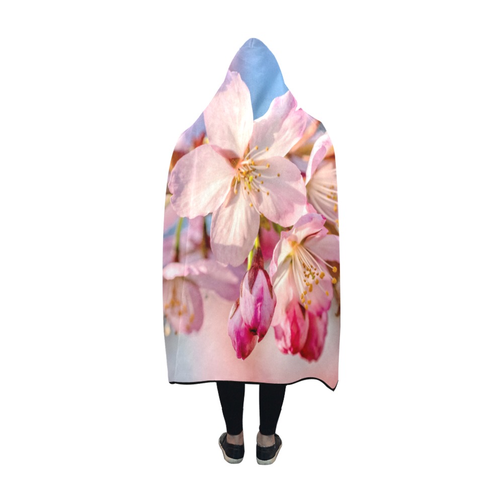 Pink sakura flowers on a sunny day of spring. Hooded Blanket 60''x50''