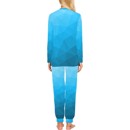 Cyan gradient geometric mesh pattern Women's All Over Print Pajama Set
