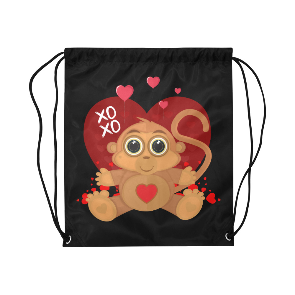 Valentine's Day Monkey Large Drawstring Bag Model 1604 (Twin Sides)  16.5"(W) * 19.3"(H)