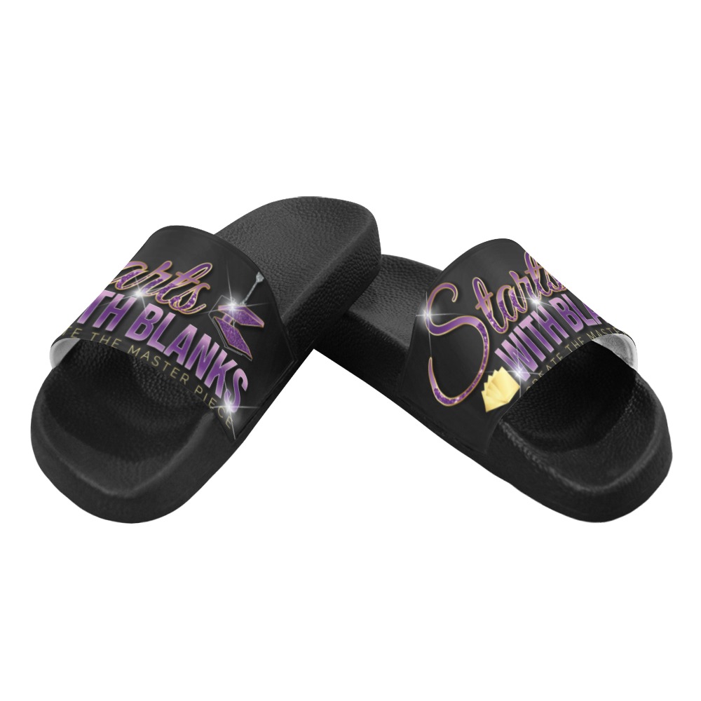 STARTS WITH BLANKS ( BLACK SLIDES) Women's Slide Sandals (Model 057)