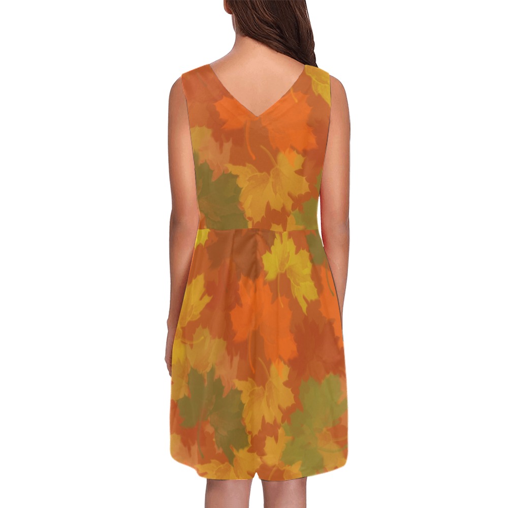 Fall Leaves / Autumn Leaves Chryseis Sleeveless Pleated Dress(Model D07)