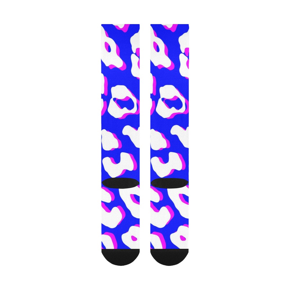 White Leopard Print Blue Pink Over-The-Calf Socks
