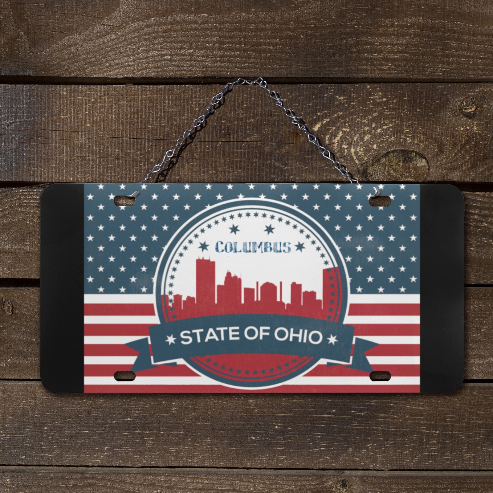 Columbus Ohio Retro American Flag Custom License Plate