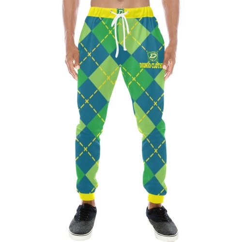 DIONIO Clothing - Argyle Green,Lime & Yellow Sweatpants (Green ShieldLogo) Unisex Casual Sweatpants (Model L11)