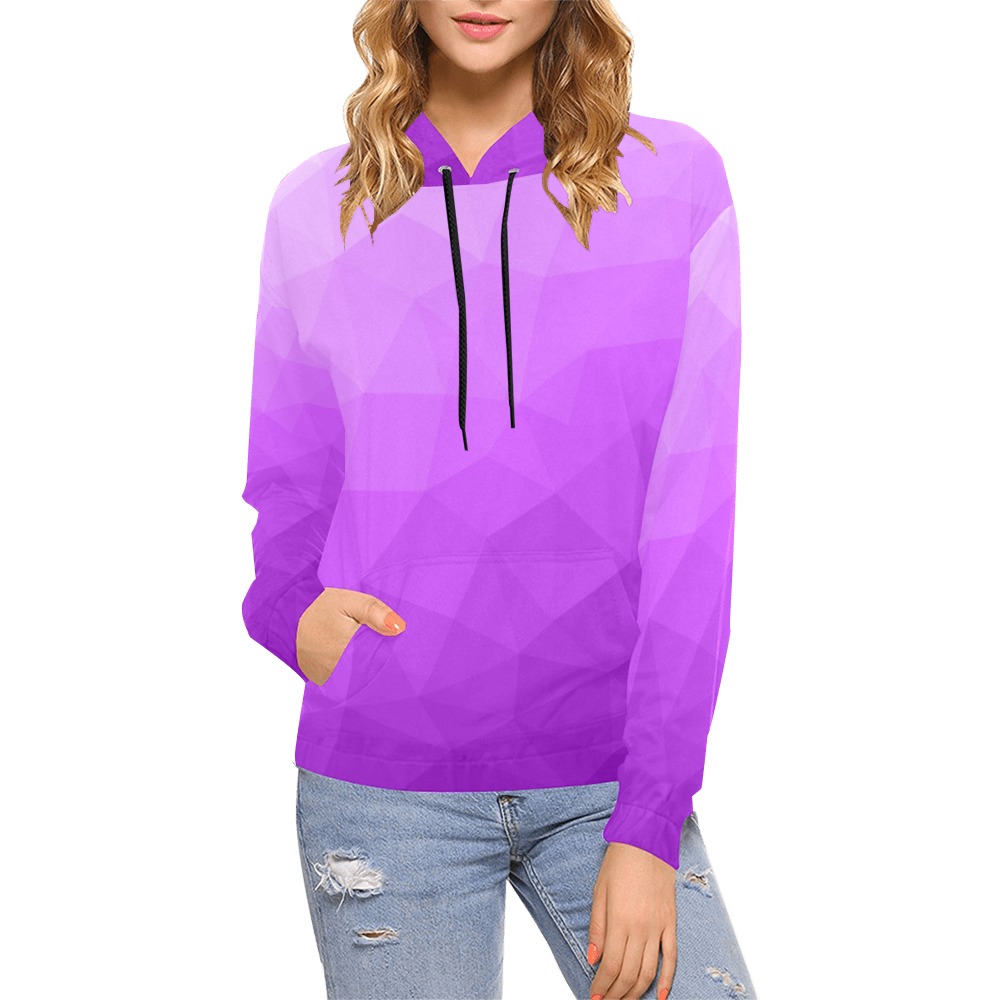 Purple gradient geometric mesh pattern All Over Print Hoodie for Women (USA Size) (Model H13)