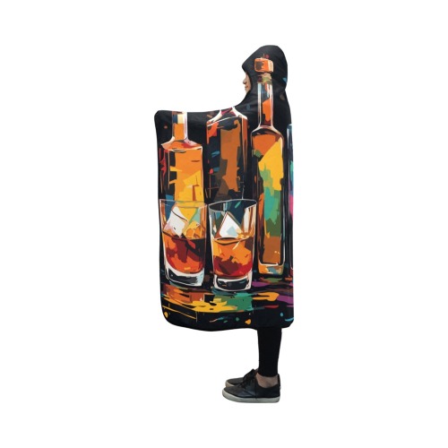A row of colorful bottles and tumblers of drinks Hooded Blanket 50''x40''