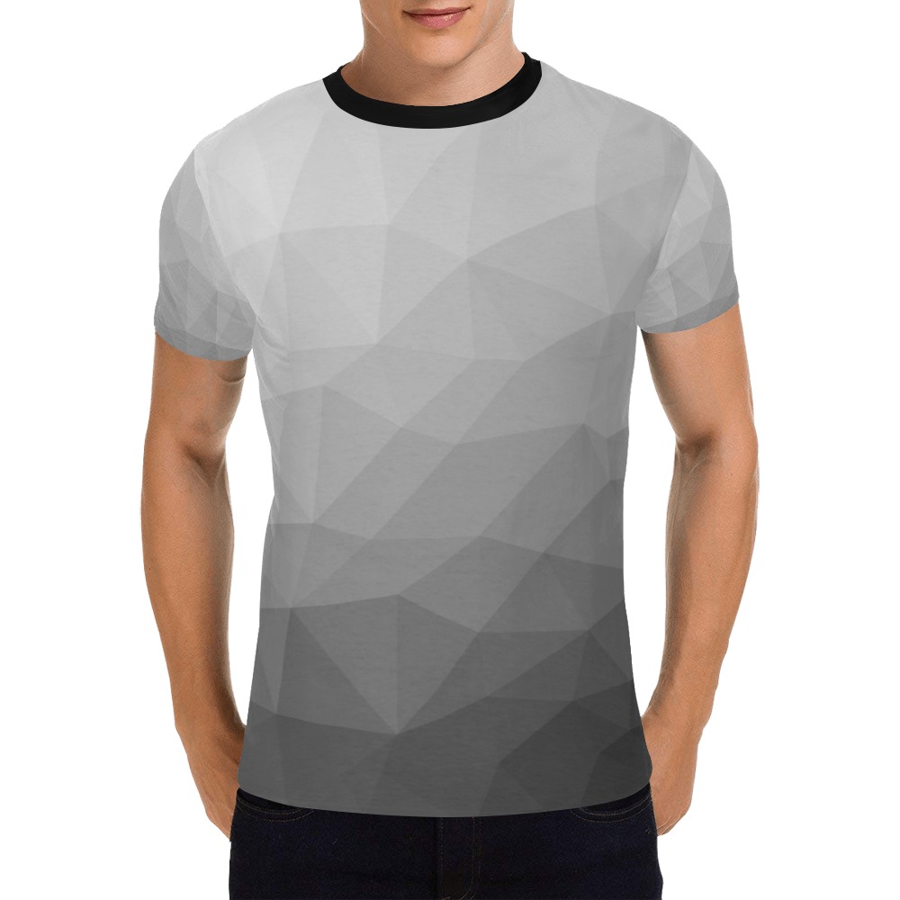 Grey Gradient Geometric Mesh Pattern All Over Print T-Shirt for Men (USA Size) (Model T40)