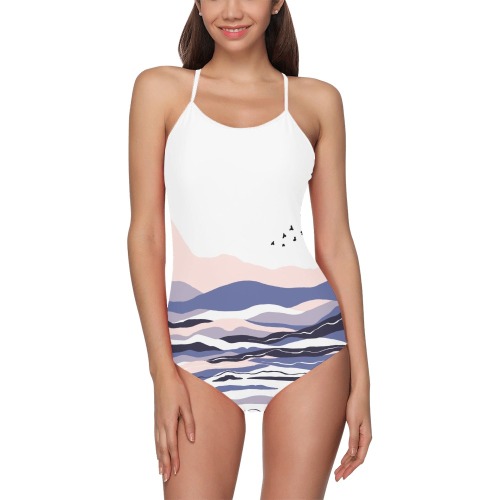 Modern abstract landscape of strokes-1 Strap Swimsuit ( Model S05)