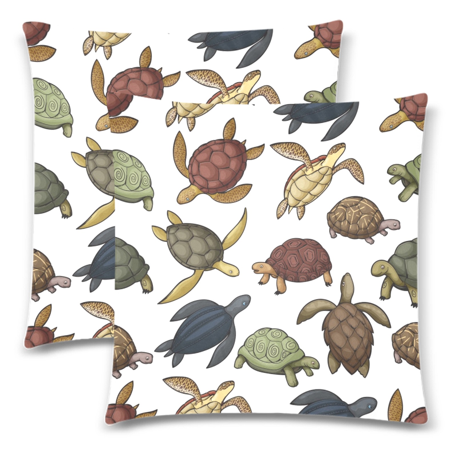 Turtles Custom Zippered Pillow Cases 18"x 18" (Twin Sides) (Set of 2)