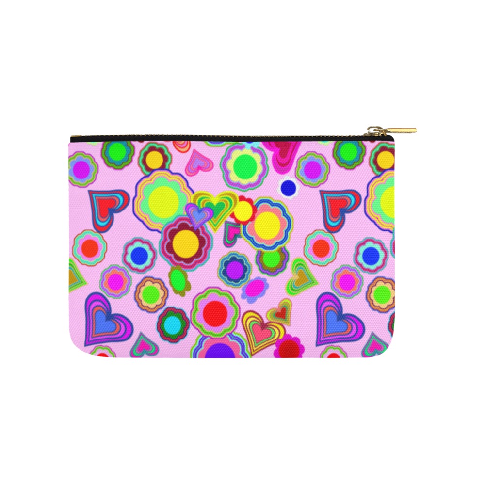 Groovy Hearts and Flowers Pink Carry-All Pouch 9.5''x6''