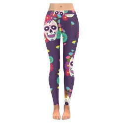 Day of the Dead Sugar Skulls Women's Low Rise Leggings (Invisible Stitch) (Model L05)