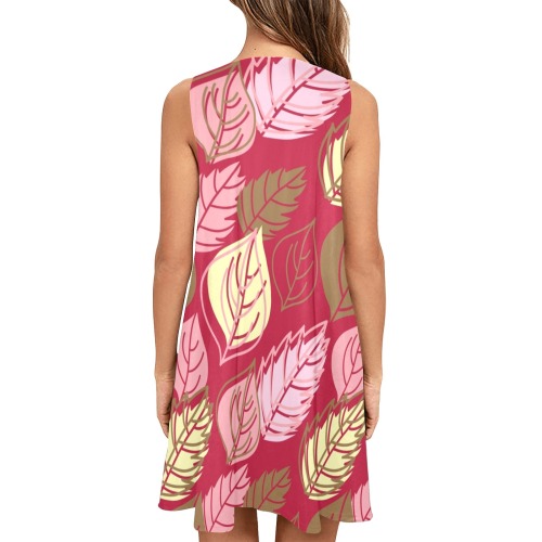Trendy Leaves Sleeveless A-Line Pocket Dress (Model D57)