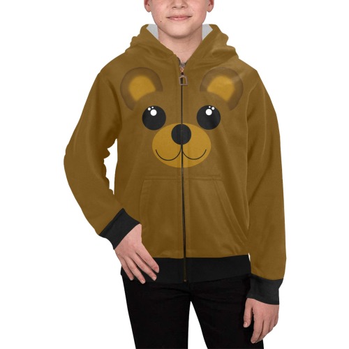 Kawaii Brown Bear Kids' All Over Print Full Zip Hoodie (Model H39)