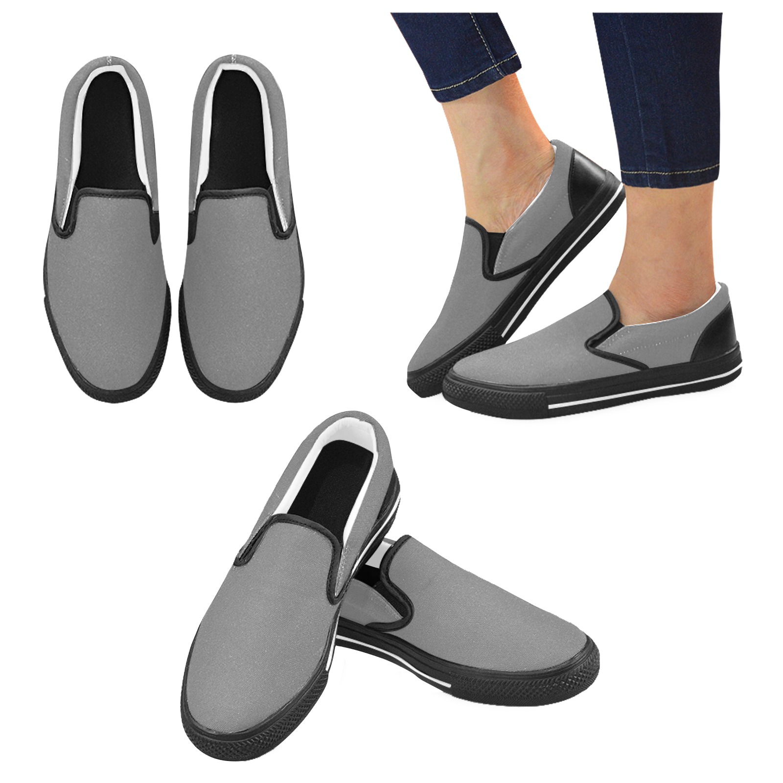 color grey Men's Slip-on Canvas Shoes (Model 019)
