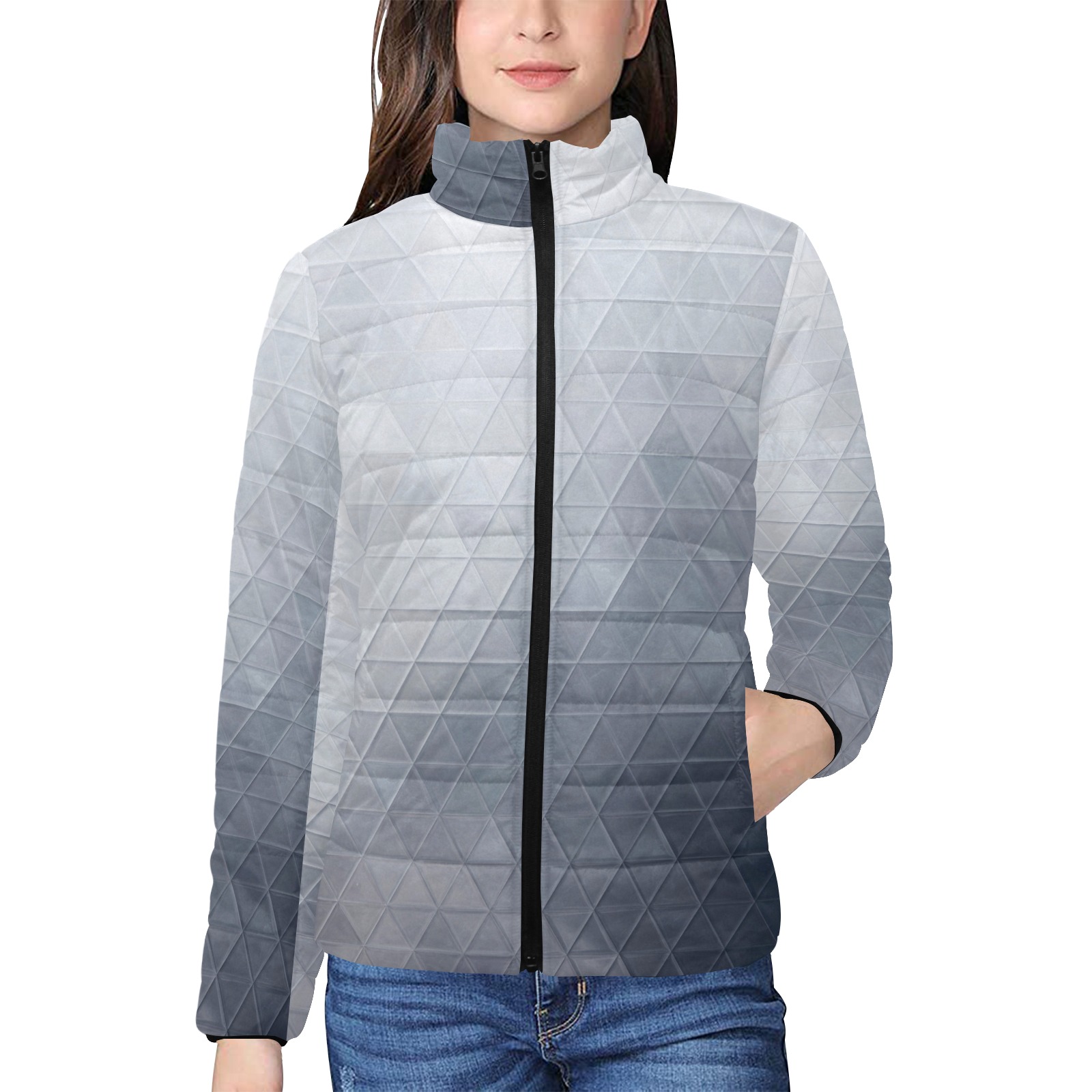 mosaic triangle 13 Women's Stand Collar Padded Jacket (Model H41)
