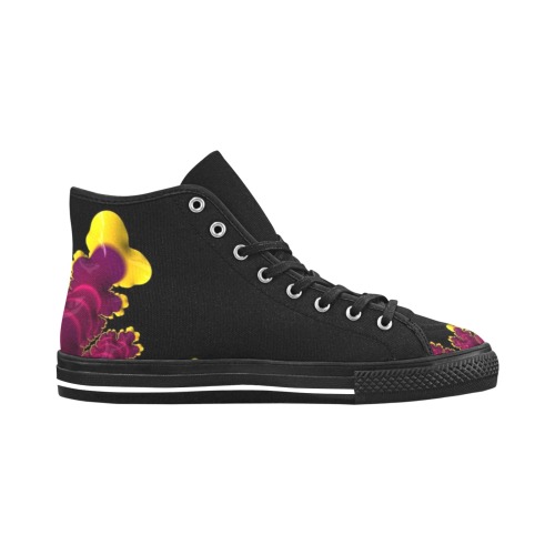 Purple Mauve and Yellow Fringe on Black Fractal Abstract Vancouver H Men's Canvas Shoes (1013-1)