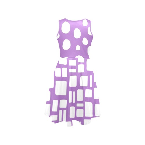 Lavender and White Abstract Dress Sleeveless Expansion Dress (Model D60)