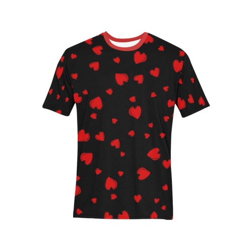 Red Hearts Floating on Black Men's All Over Print T-Shirt (Solid Color Neck) (Model T63)