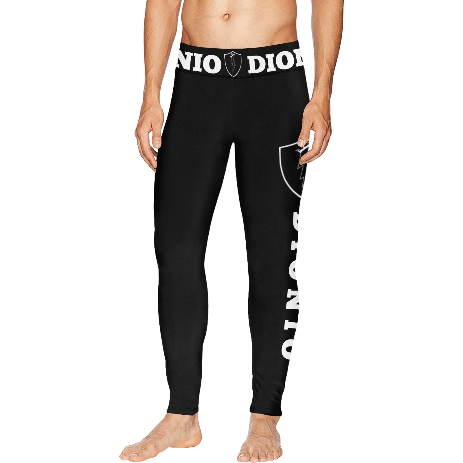 Dionio Clothing - Black Stretch Pants Logo Men's All Over Print Leggings (Model L38)