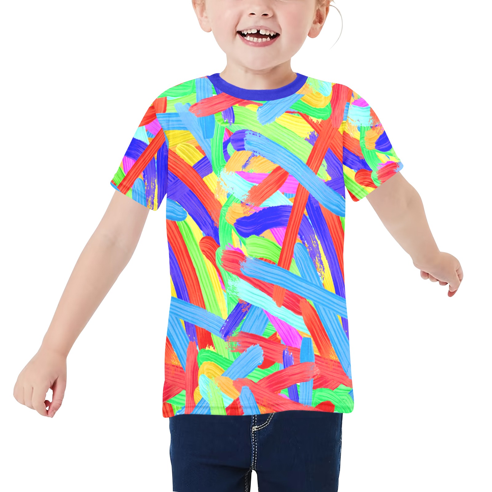 Colorful Finger Painting Little Girls' All Over Print Crew Neck T-Shirt (Model T40-2)