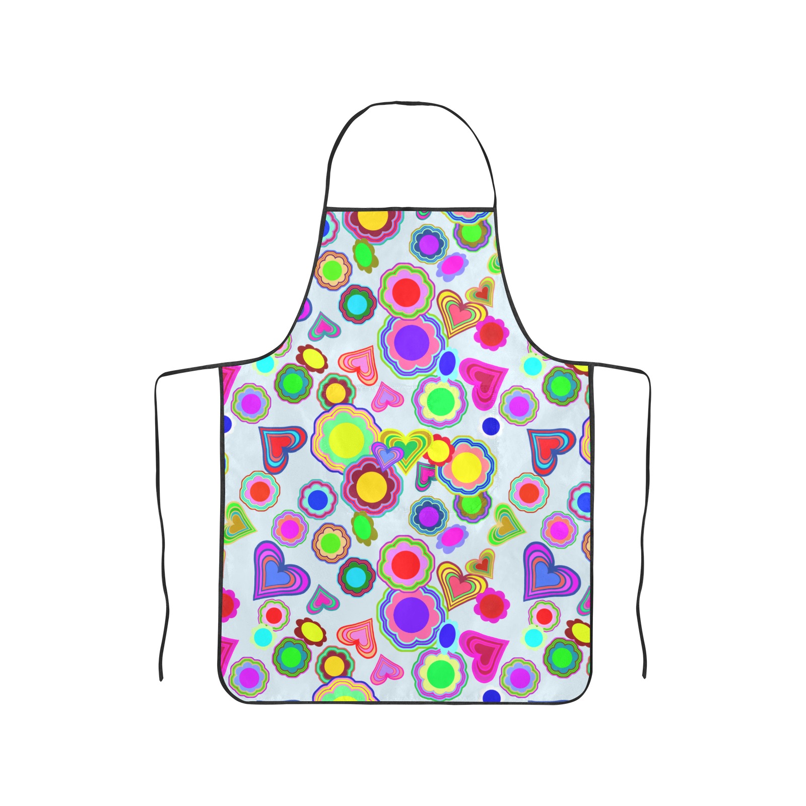 Groovy Hearts and Flowers Blue Women's Overlock Apron with Pocket