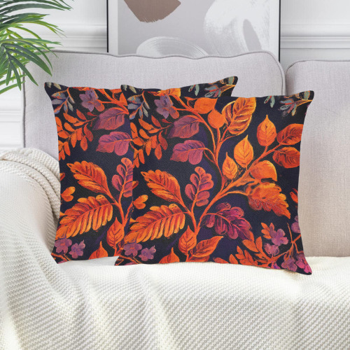 flowers botanic art (10) pillow Linen Zippered Pillowcase 18"x18"(Two Sides&Pack of 2)