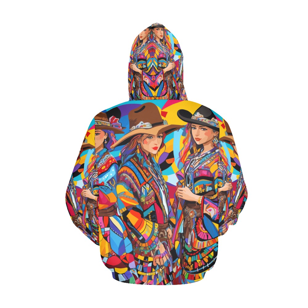 Chic, adorable cowgirls, geometric abstract art. All Over Print Hoodie for Women (USA Size) (Model H13)