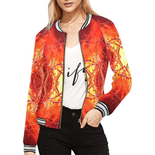 Abstract Fire All Over Print Bomber Jacket for Women (Model H21)