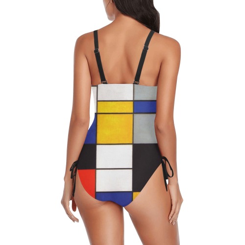 Composition A by Piet Mondrian Drawstring Side One-Piece Swimsuit (Model S14)