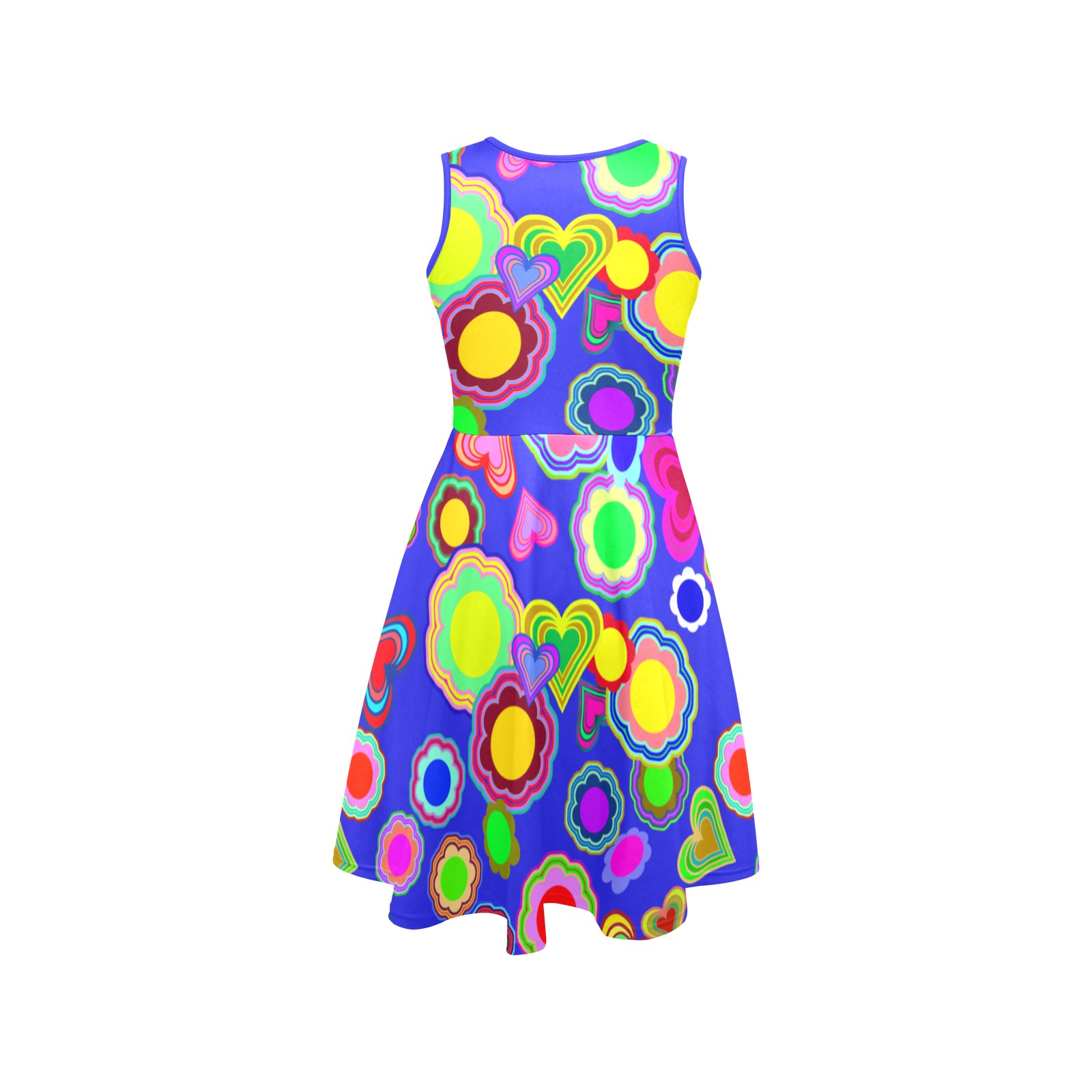 Groovy Hearts and Flowers Blue Sleeveless Expansion Dress (Model D60)