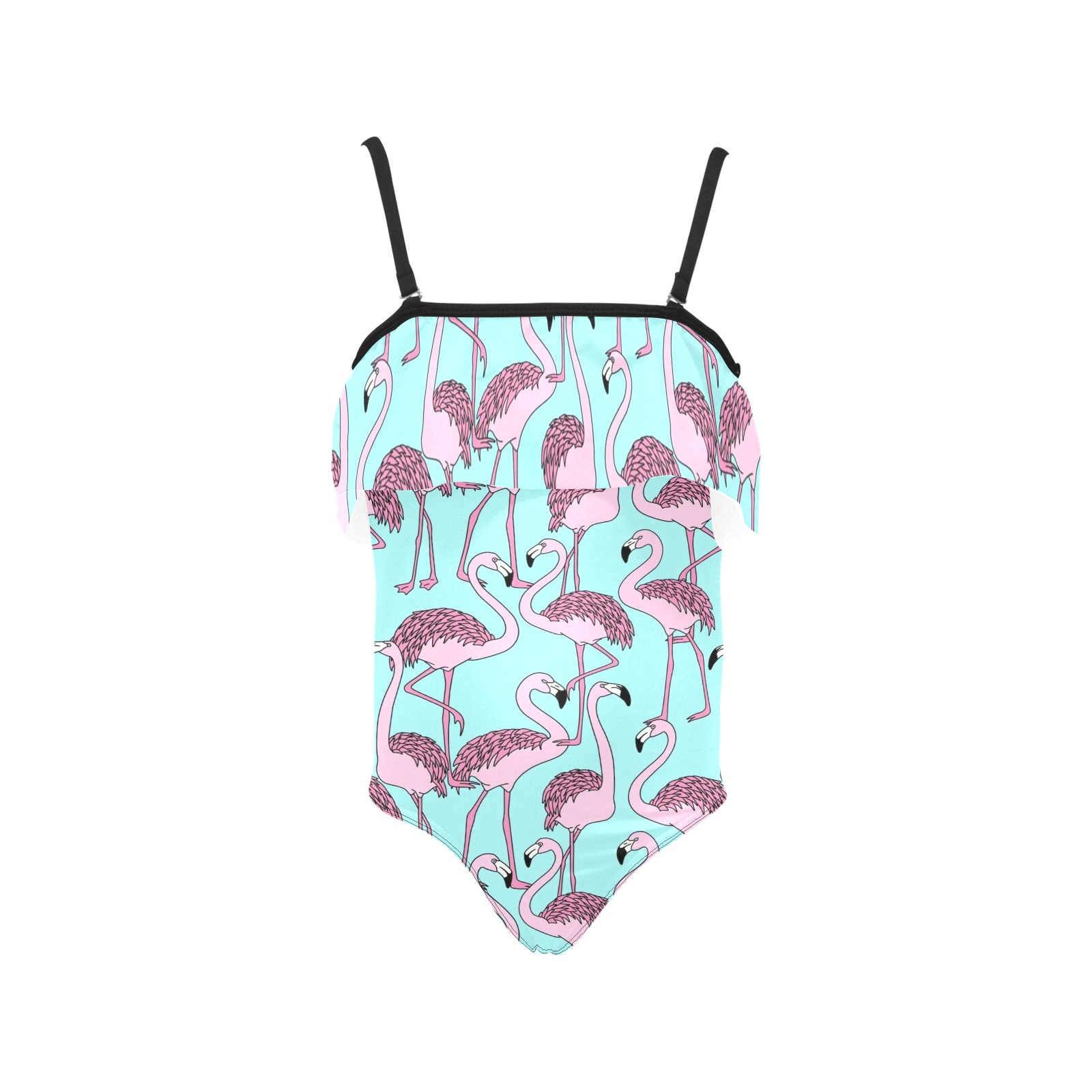 flamingos Kids' Spaghetti Strap Ruffle Swimsuit (Model S26)