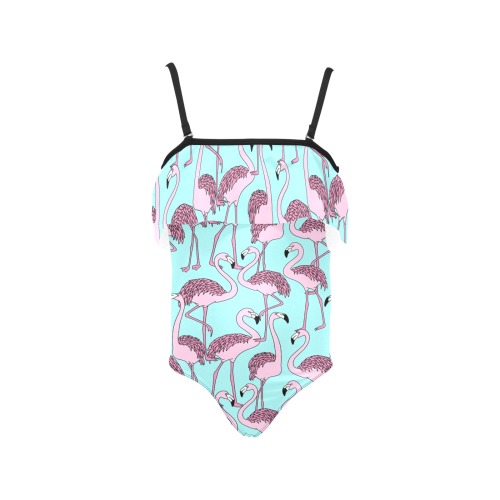 flamingos Kids' Spaghetti Strap Ruffle Swimsuit (Model S26)