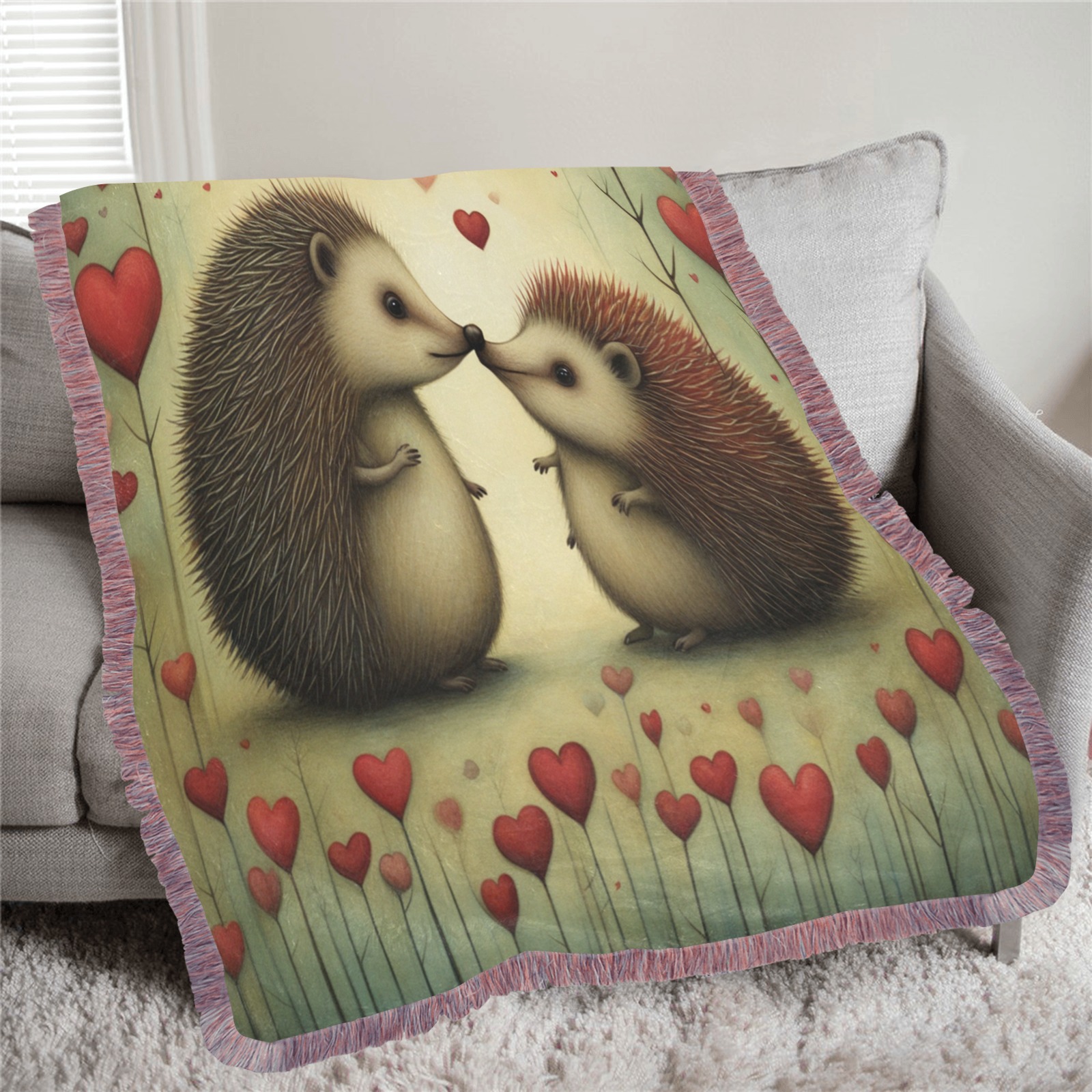 Hedgehog Love 1 Ultra-Soft Fringe Blanket 50"x60" (Mixed Pink)