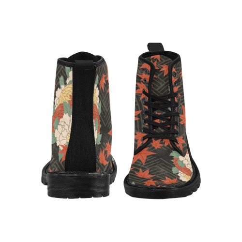 Japanese Flowers Martin Boots for Women (Black) (Model 1203H)