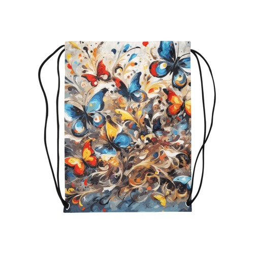 Colorful fantasy of blue and red butterflies Medium Drawstring Bag Model 1604 (Twin Sides) 13.8"(W) * 18.1"(H)