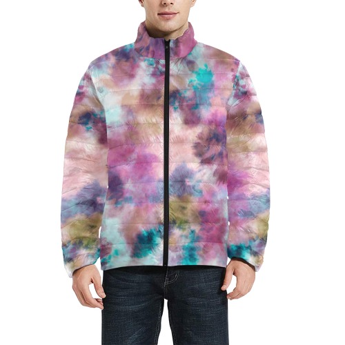 Abstract tie dye 002DP Men's Stand Collar Padded Jacket (Model H41)