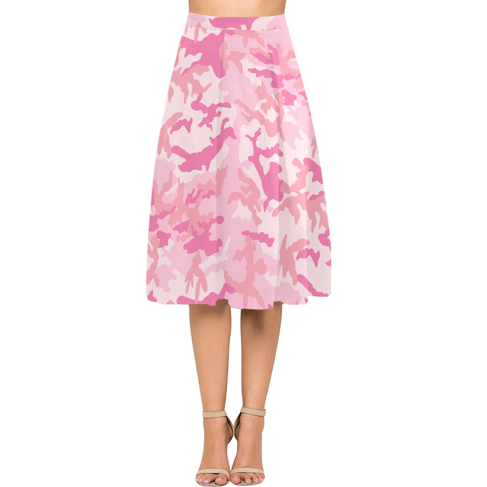 girlie-pink-ERDL Mnemosyne Women's Crepe Skirt (Model D16)