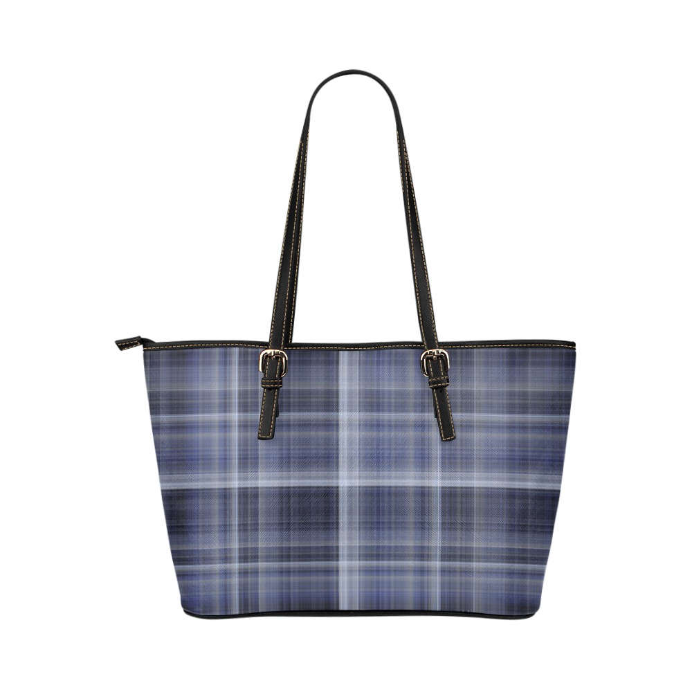 blueplaid Leather Tote Bag/Small (Model 1651)