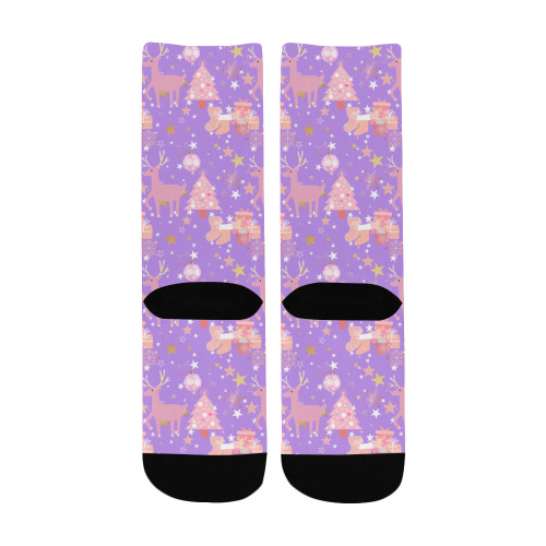 Pink and Purple and Gold Christmas Design Custom Socks for Kids