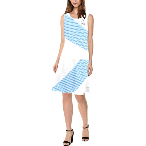 DIONIO Clothing - Sleeveless Splicing Shift Dress (White & Turquoise) Sleeveless Splicing Shift Dress(Model D17)