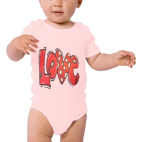 transparent LOVE in Quotes Baby Powder Organic Short Sleeve One Piece (Model T28)
