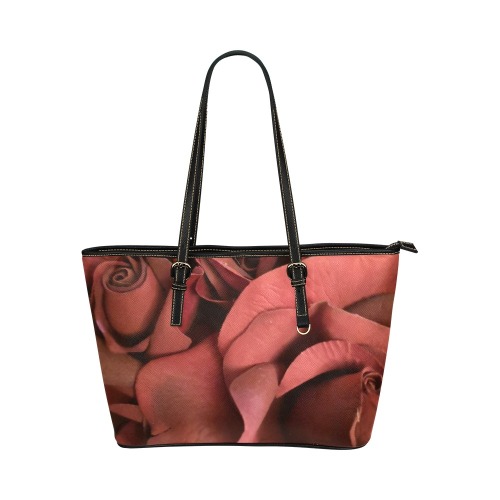 red roses Leather Tote Bag/Small (Model 1651)