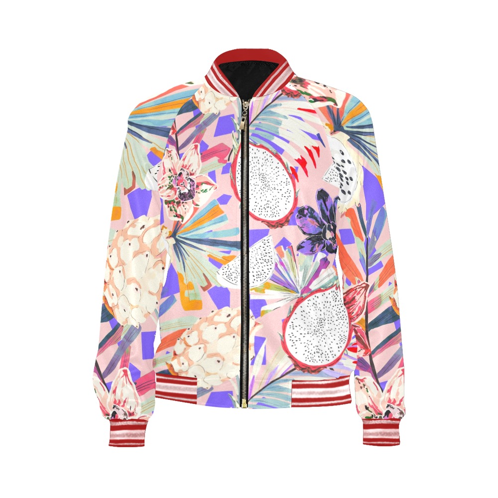 Modern tropical fruits and flowers 22 All Over Print Bomber Jacket for Women (Model H21)